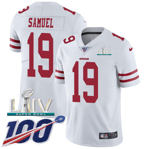 San Francisco 49ers Nike #19 Deebo Samuel White Super Bowl LIV 2020 Youth Stitched NFL 100th Season Vapor Limited Jersey->youth nfl jersey->Youth Jersey